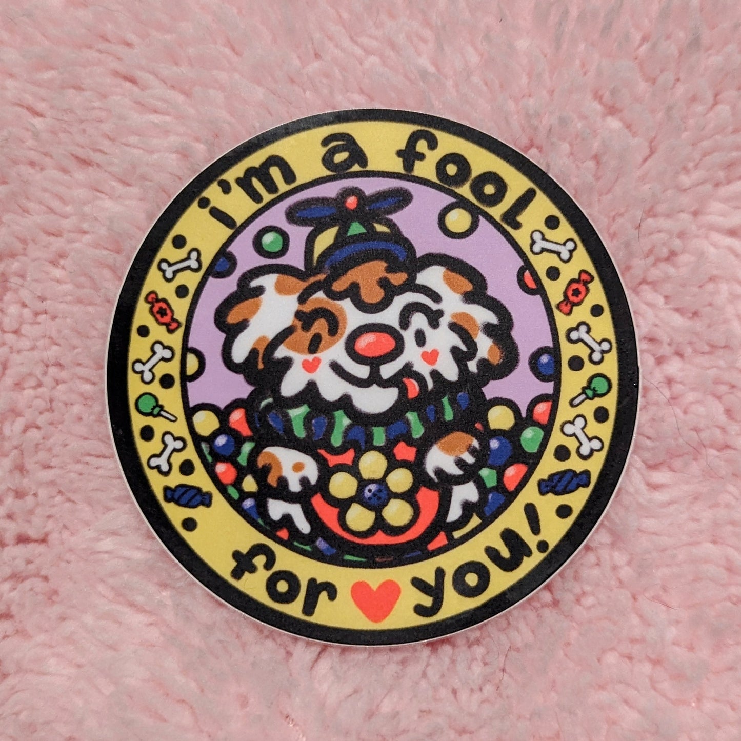 Fool For You Circus Dog Vinyl Circle Sticker