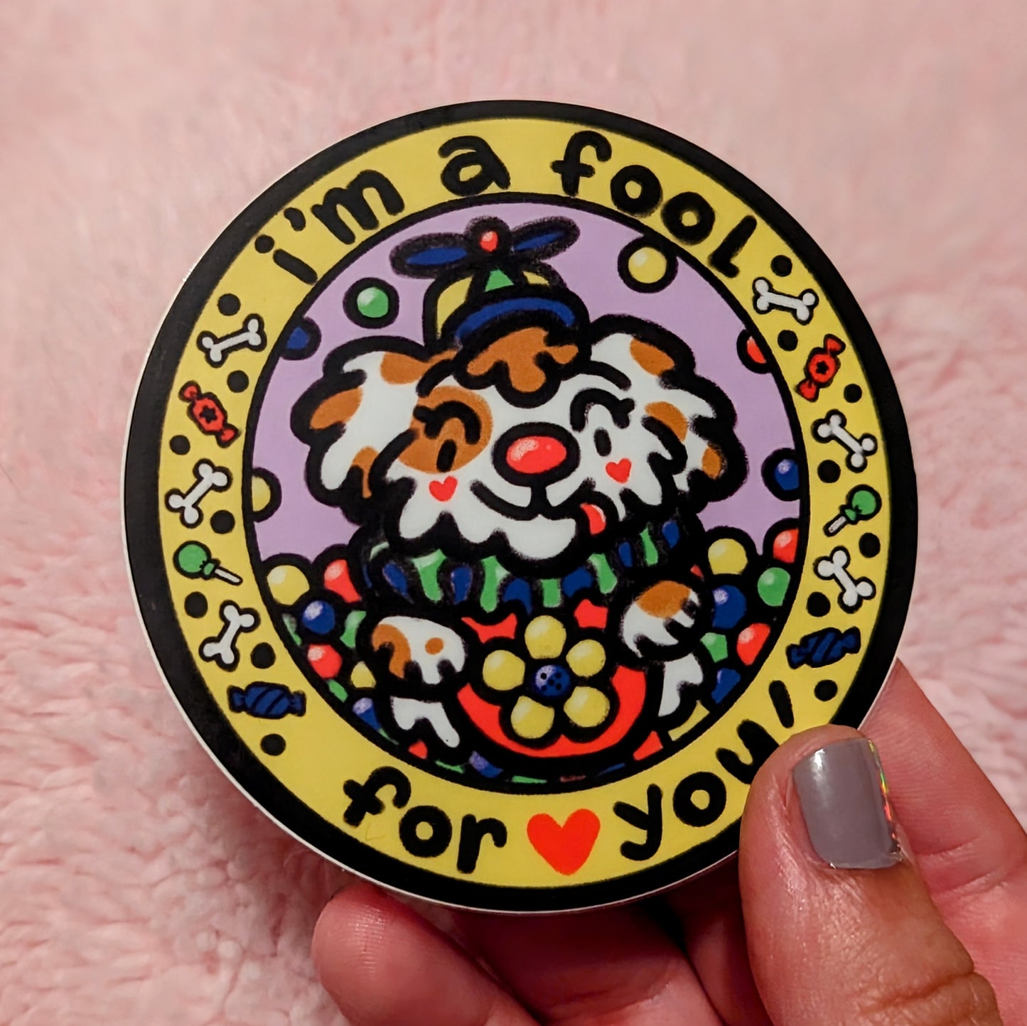 Fool For You Circus Dog Vinyl Circle Sticker